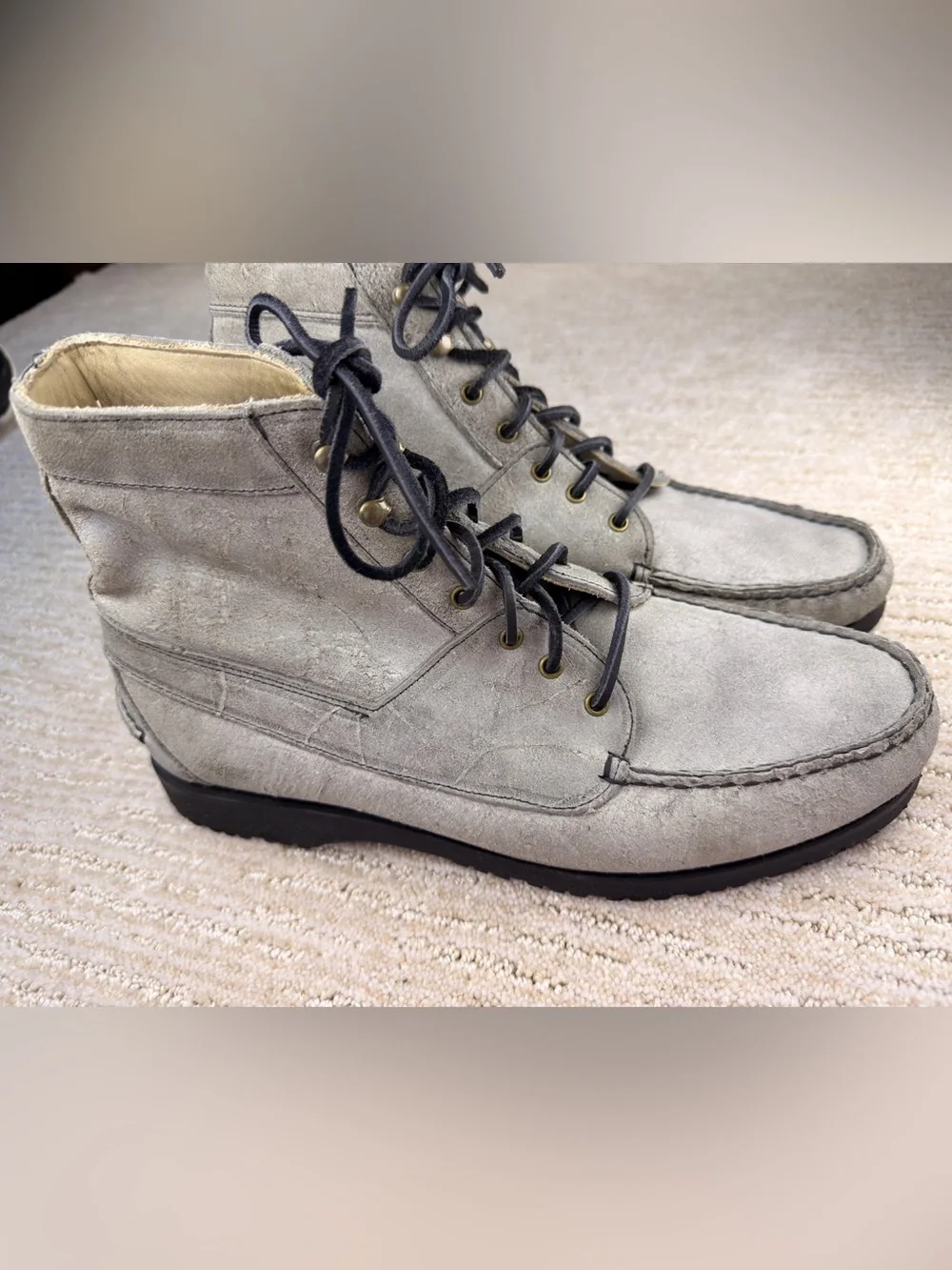Allen Edmonds Men’s Yuma Gray Leather Lace-Up Ankle Boots Round Toe Rubber 11E